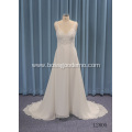 Latest Simple Lace Sleeveless bridal frock wedding dress with Train